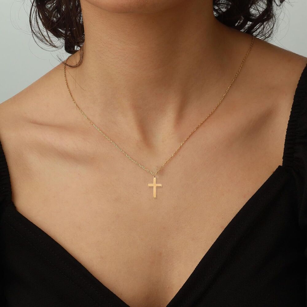 Cross Necklace Gold Simple Dainty Cross Pendant Religious Baptism Gift